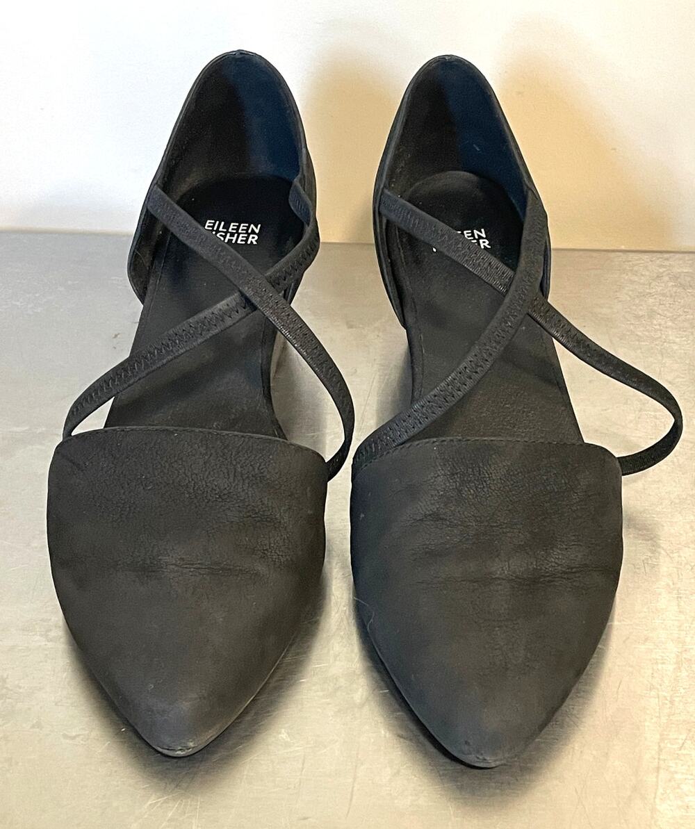 Eileen Fisher Poet Black Suede Crisscross Strappy Pumps Women's Size 10